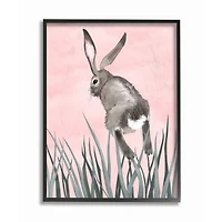 Stupell Industries Bunny Rabbit Jump Grass Wall Art in Black Frame