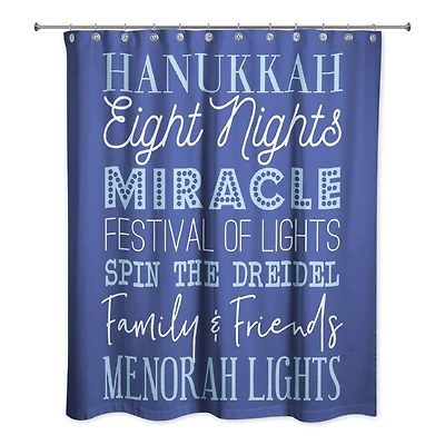 Blue Hanukkah Words Shower Curtain