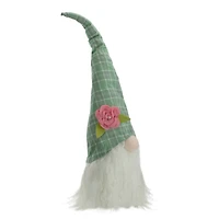 20" Green & White Plaid Easter Gnome Head Décor