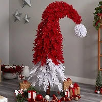 9ft. Pre-Lit Holiday Red Santa Hat Artificial Christmas Tree, White LED Lights
