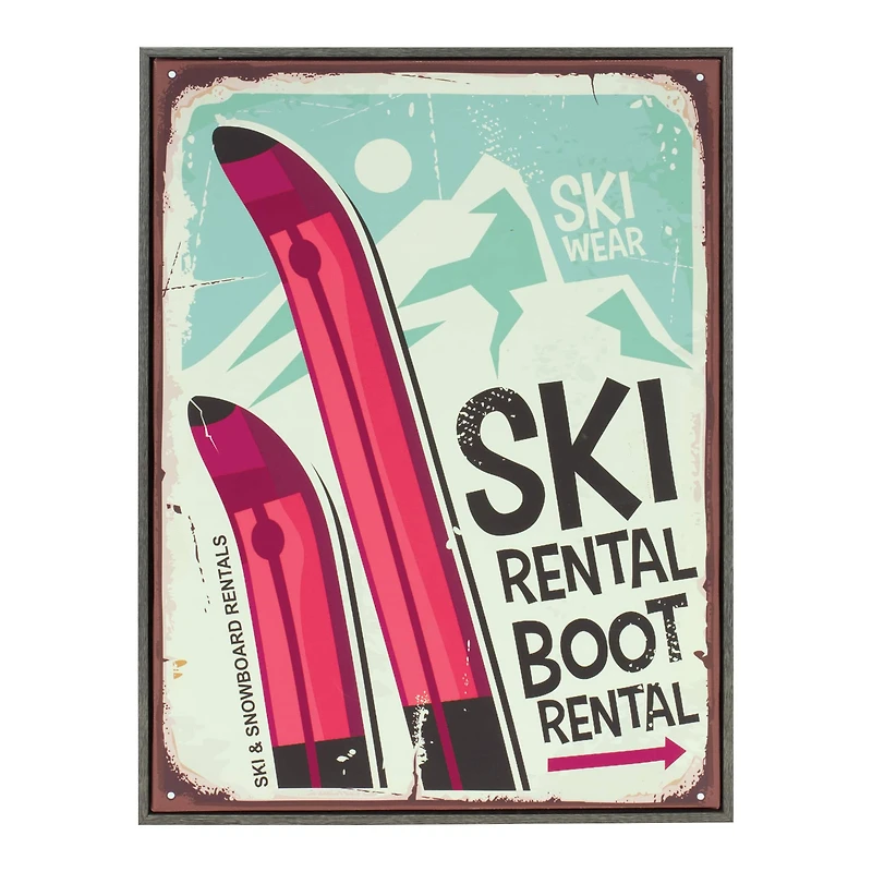 Framed Ski Lodge Wall Sign