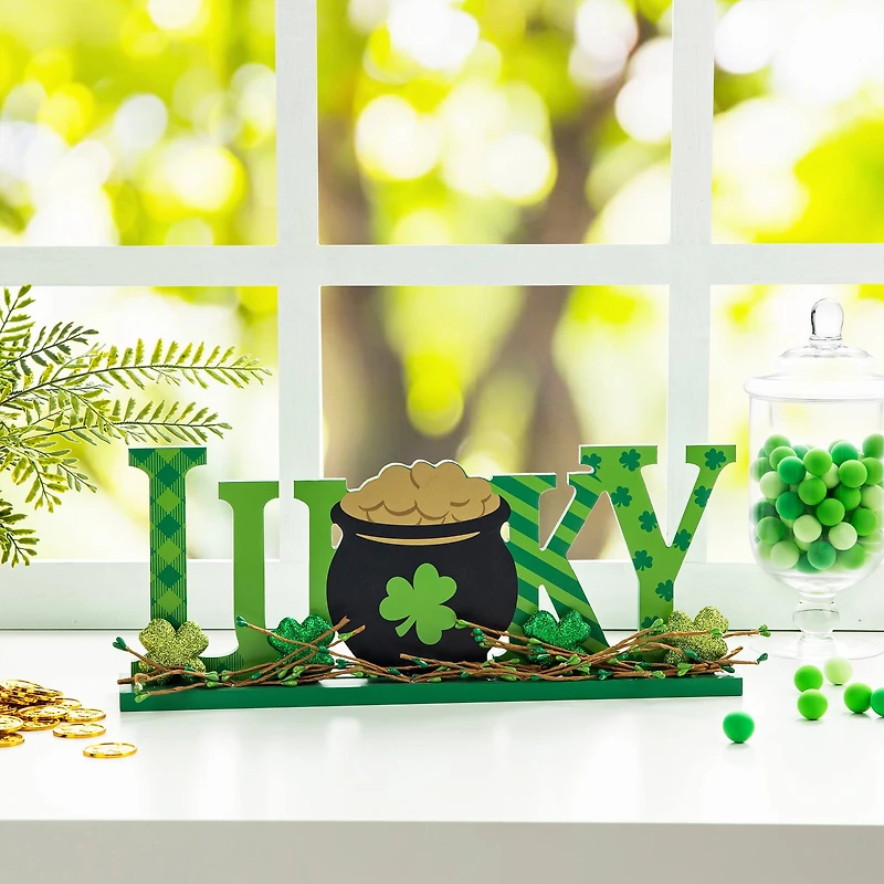 Glitzhome® 15.75" St. Patrick'Lucky Wooden Table Decor