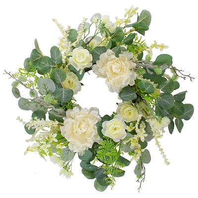 20" Peony, Rose & Mixed Foliage Artificial Spring Wreath