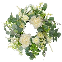 20" Peony, Rose & Mixed Foliage Artificial Spring Wreath