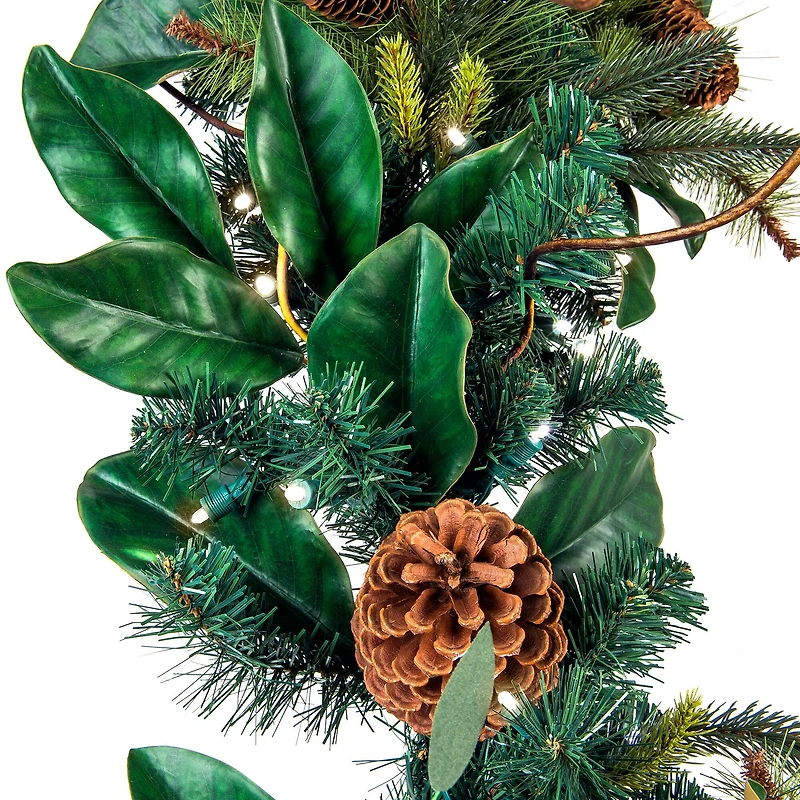 Village Lighting 9ft. Pre-Lit LED Magnolia Leaf Garland