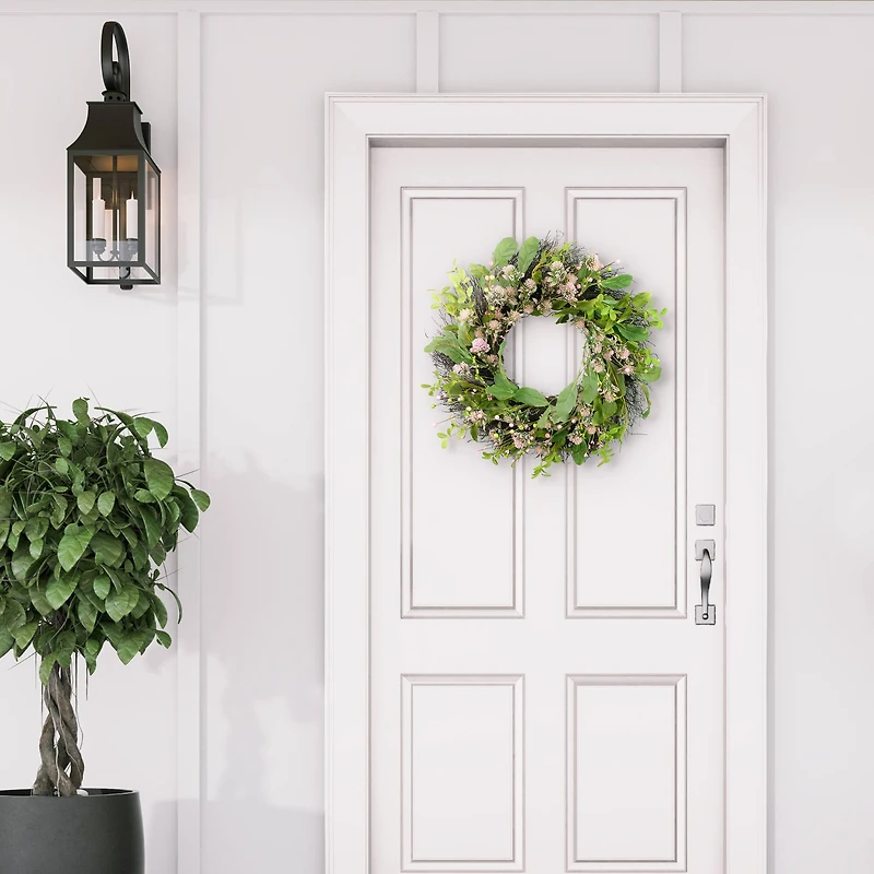 24" Light Pink Spring Echinops Floral Wreath