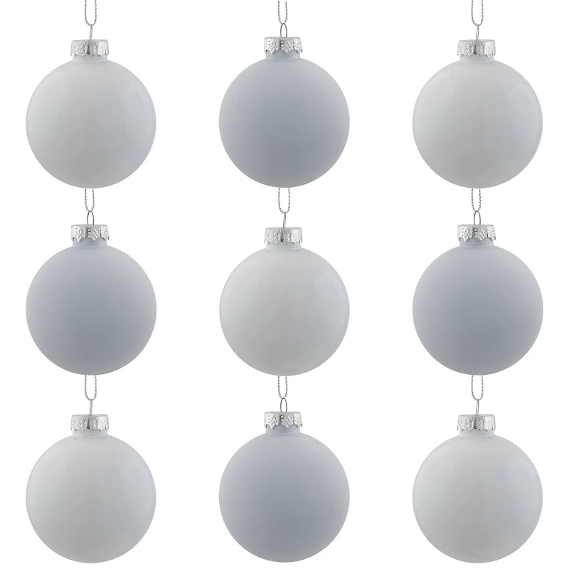 9ct. 2.5" Shiny & Matte White Glass Ball Ornaments