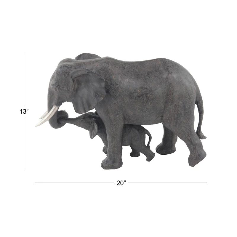 20" Dark Gray Eclectic Polystone Elephant Sculpture
