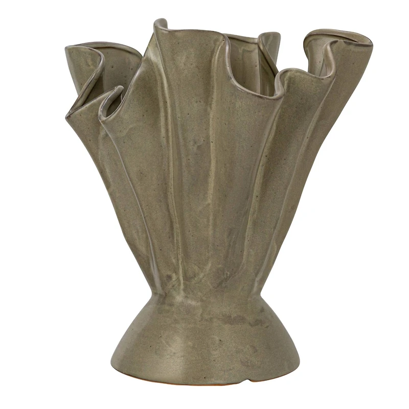 Hello Honey® 12" Sage Reactive Glaze Stoneware Ruffled Vase