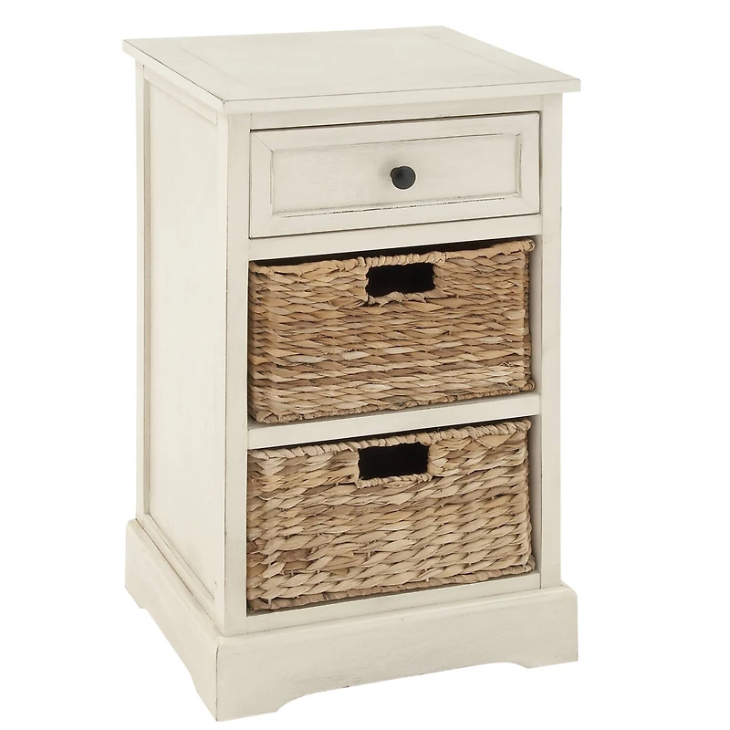 28" White Traditional Wooden Storage Unit with Baskets