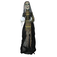 5.5ft. Pre-Lit Black & Green Standing Fortune Witch with Magic Ball Halloween Display