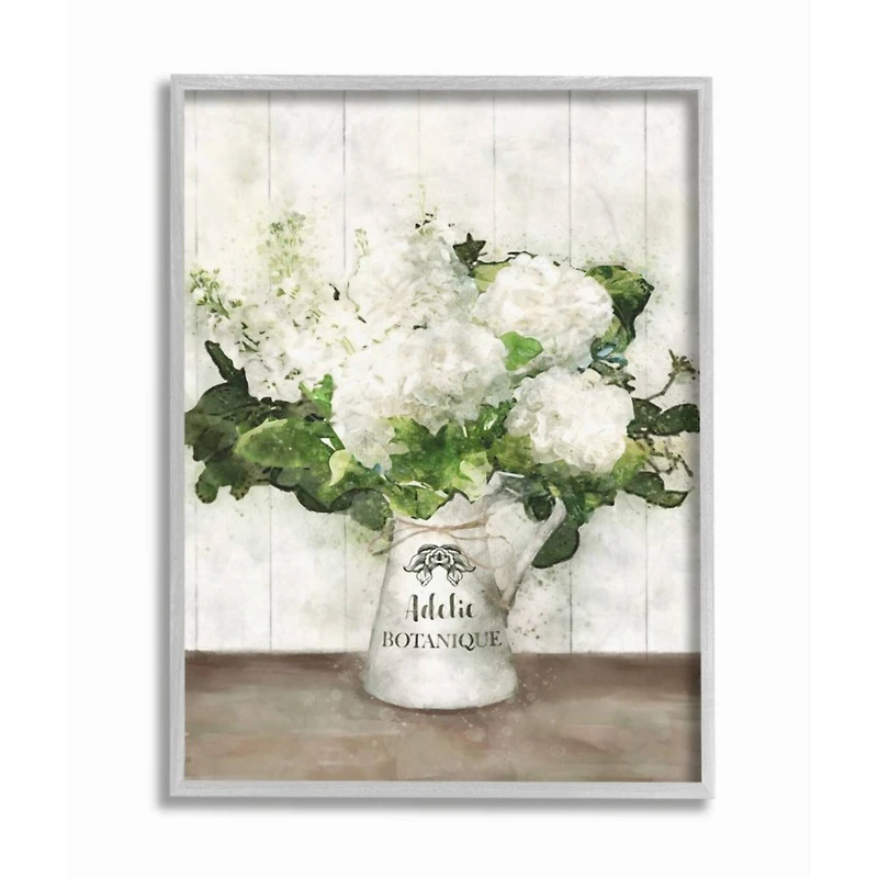 Stupell Industries White Florals in Antique Milk Pitcher with Gray Frame Wall Accent