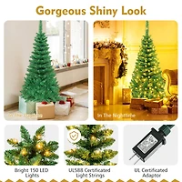 Costway 4.5ft Pre-Lit Hinged Pencil Christmas Tree, Warm White LED Lights