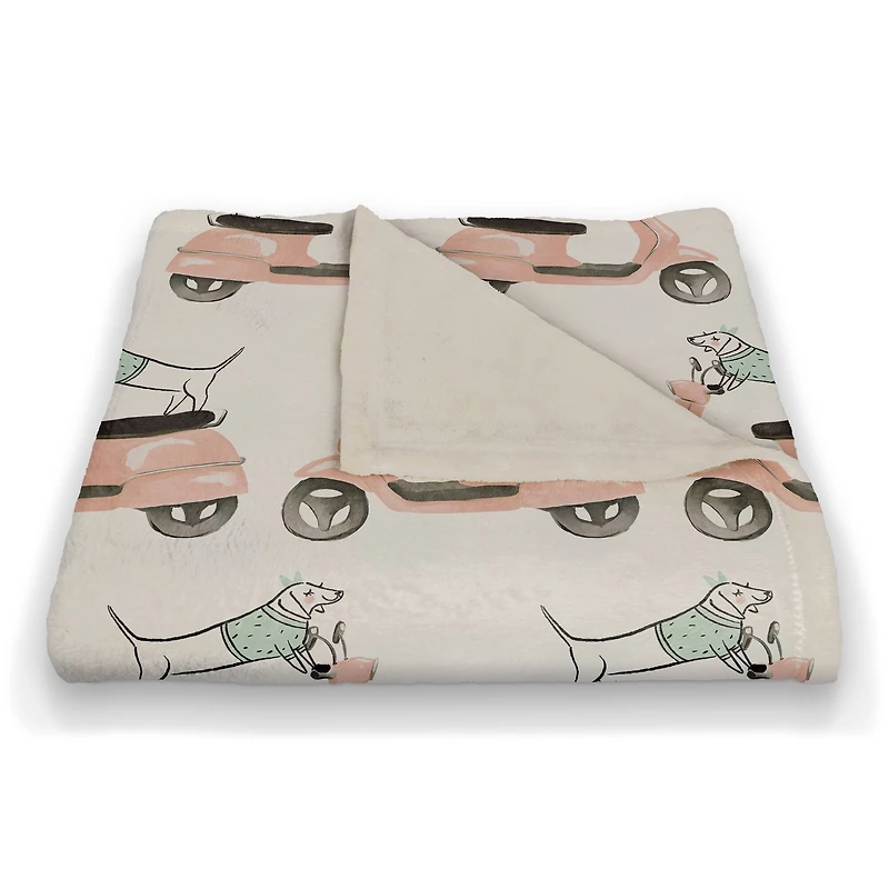 Dog Scooter Pink Mint 50" x 60" Coral Fleece Blanket