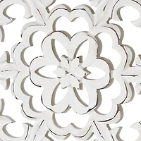 American Art Décor™ 16" Distressed Wood Framed Round White Arabesque Wall Accent Medallion