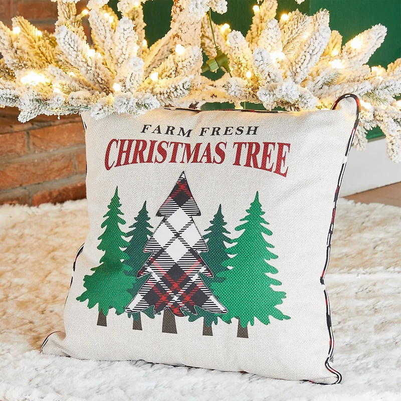 Glitzhome® Farm Fresh Heavy Cotton Christmas Tree Throw Pillow