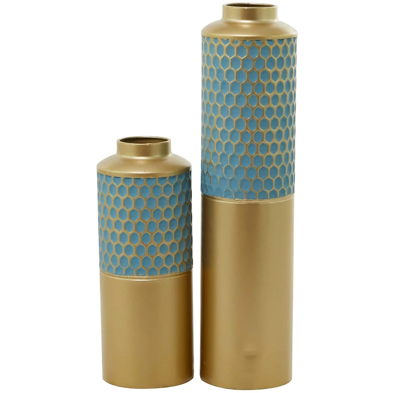 Light Blue Metal Glam Vase, Set of 2