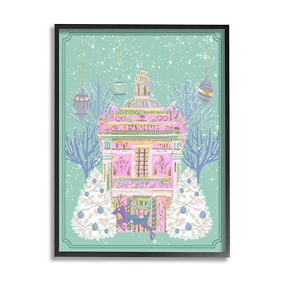Stupell Industries Pink Ornate Christmas Building Framed Giclee Art