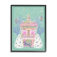 Stupell Industries Pink Ornate Christmas Building Framed Giclee Art
