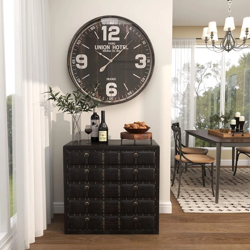 12" Brown Wood Tray with Black Metal Legs