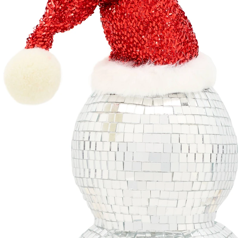 12" Disco Ball Snowman with Red Santa Hat