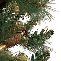 7ft. Pre-Lit Yorkshire Pine Pencil Artificial Christmas Tree with Pinecones & Gold Glitter, Clear Lights