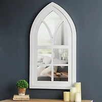 Glitzhome® 40" White Wooden Cathedral Windowpane Wall Mirror