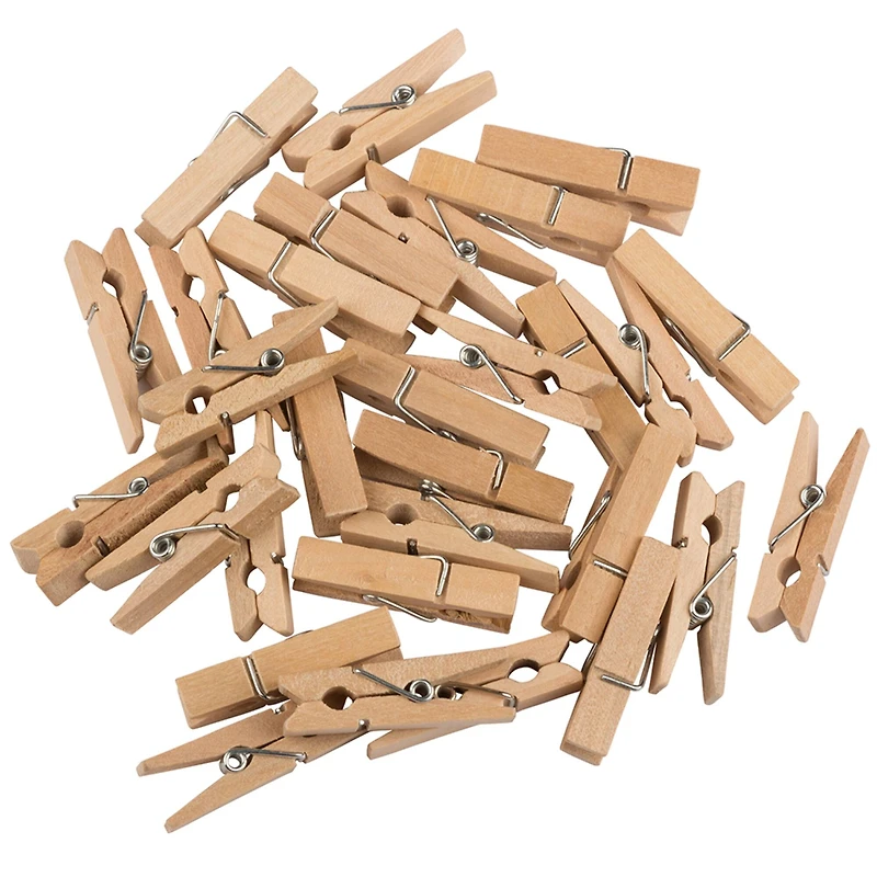 JAM Paper 1.5" Natural Wood Clip Clothespins, 30ct.