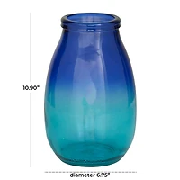 Blue Recycled Glass Handmade Spanish Vase with Ombre Effect 7" x 7" x 11"