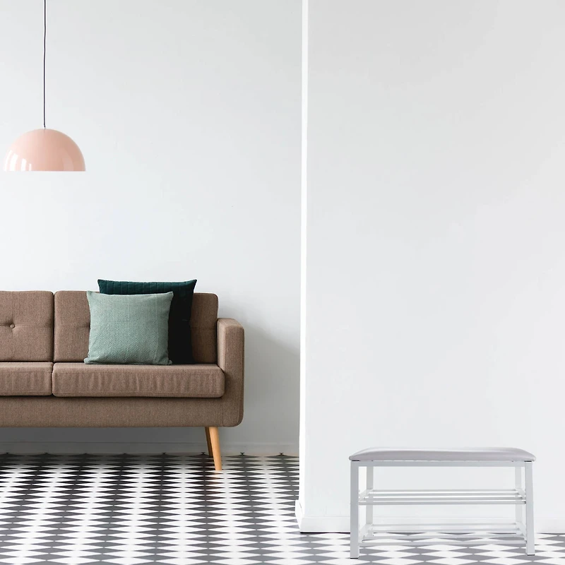 Mind Reader 3-Tier White Shoe Bench with Seat