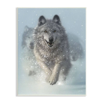 Stupell Industries Wolves Running Through Snow Siberian Wild Winter Animals Wall Plaque