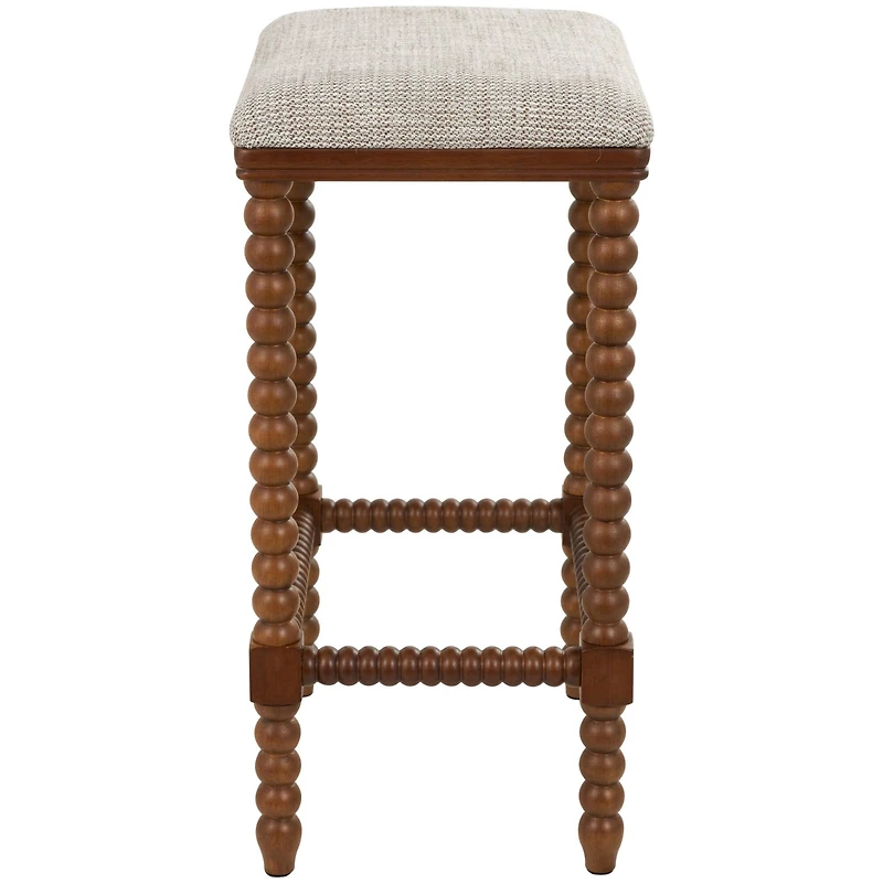 Brown Fabric Counter Stool with Wood Perle Legs & Beige Cushion