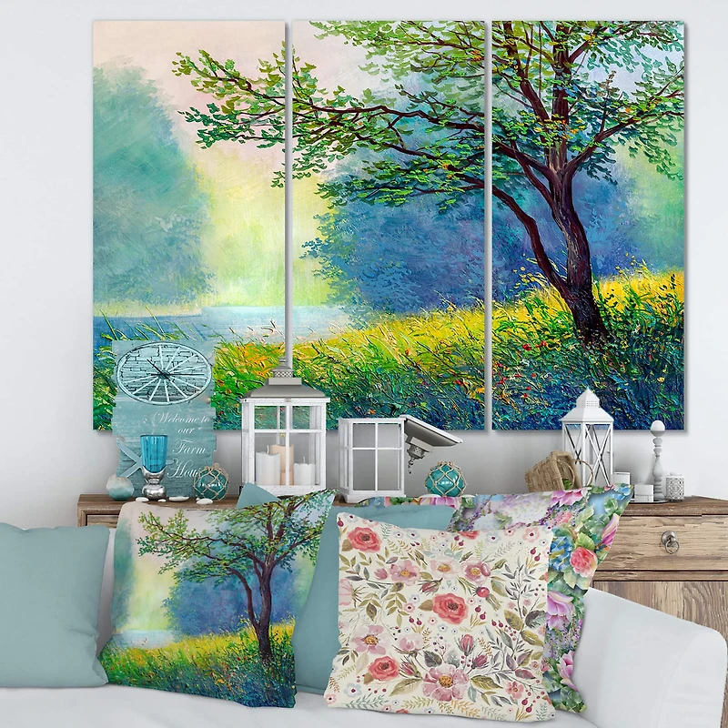 Designart - Summer Forest With River and Waterfall