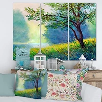 Designart - Summer Forest With River and Waterfall