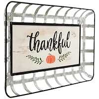 24" Silver & White Pumpkin Thankful Rectangular Wall Décor