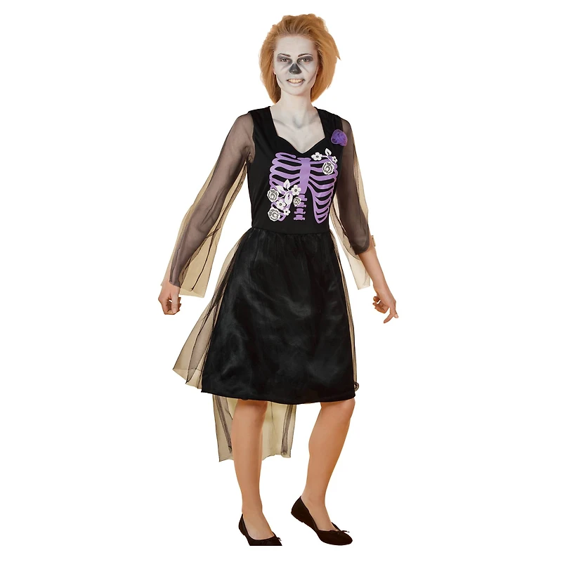 Black & Purple Skeleton Bride Ladies Costume