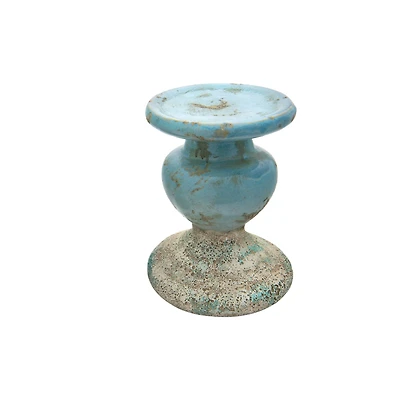 Hello Honey® 7'' Blue Distressed Terracotta Pillar Candle Holder