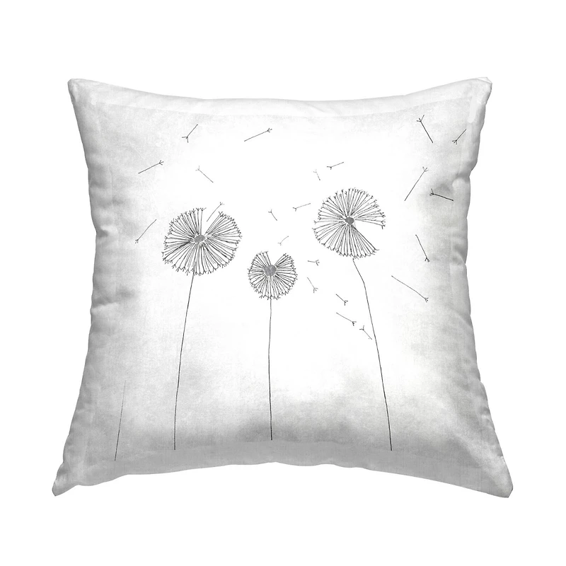 Stupell Industries White Minimal Dandelion Florals Flying Seeds Throw Pillow, 18" x 18"