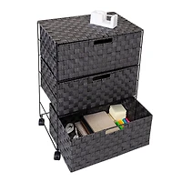 Honey Can Do 26" Black Three-Drawer Woven Home Office Organizer with Wheels