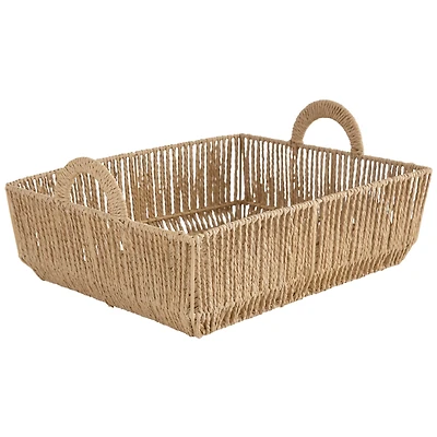 Simplify Large Vertical Weave Shelf Storage Basket with Round Handles