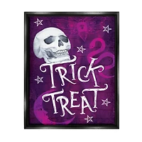 Stupell Industries Trick or Treat Purple Halloween Framed Floater Canvas Wall Art