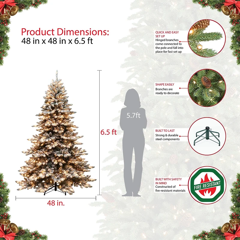 6.5ft. Pre-Lit Flocked Royal Majestic Spruce Artificial Christmas Tree, Clear LED Lights