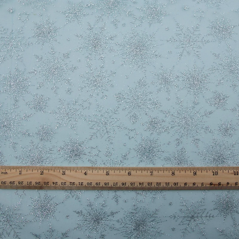 Wyla White Glitter Snowflakes on Blue Mesh