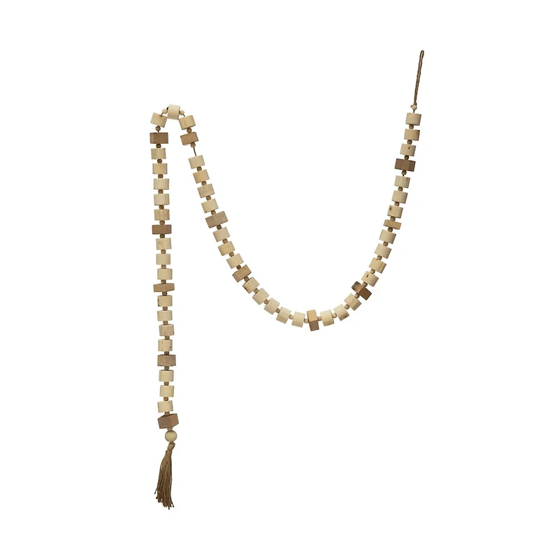 Hello Honey® 6ft. Natural Paulownia Wood Block Bead with Jute Tassels Garland