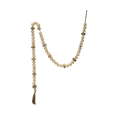 Hello Honey® 6ft. Natural Paulownia Wood Block Bead with Jute Tassels Garland