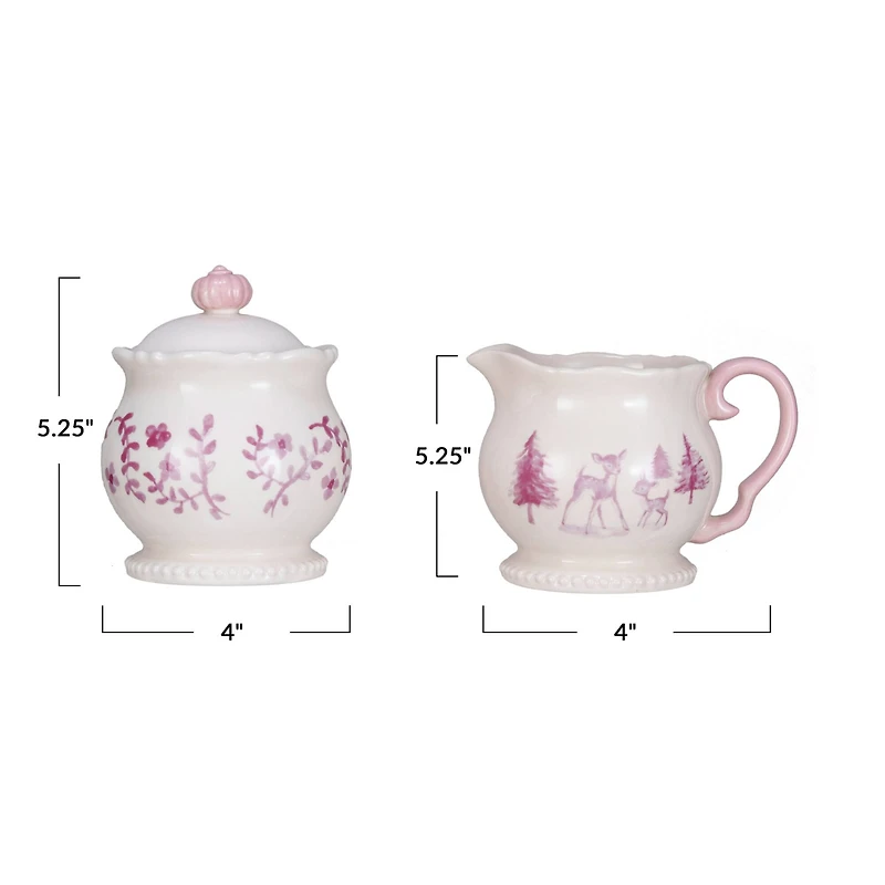 Hello Honey® 14oz. Pink & Cream Holiday Forest Stoneware Creamer & Sugar Pot Set
