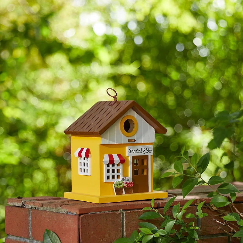 Glitzhome® 9.5" Modern Yellow Wood General Store Birdhouse