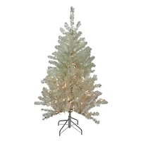4.5ft. Pre-Lit Soft Metallic Champagne Tinsel Artificial Christmas Tree, Clear Lights