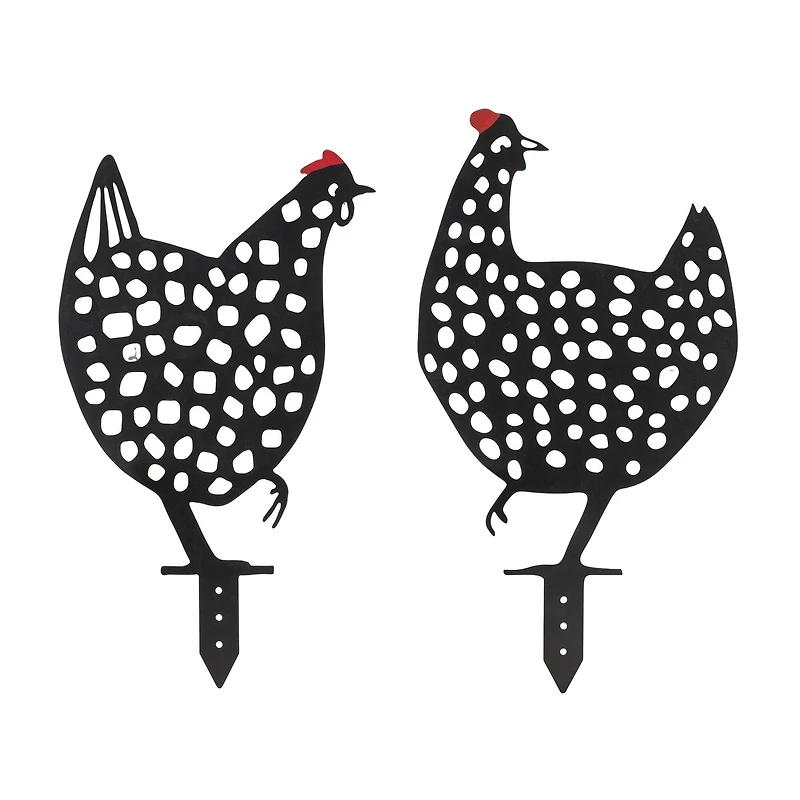 Punched Metal Chicken Garden Stake Set