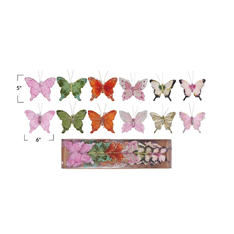 Hello Honey® 6" Feather Butterfly Clip-On Ornament Set